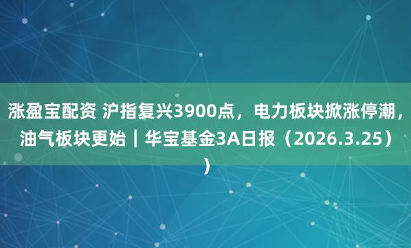 涨盈宝配资 沪指复兴3900点，电力板块掀涨停潮，油气板块更始｜华宝基金3A日报（2026.3.25）