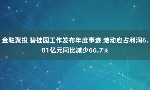 金融聚投 碧桂园工作发布年度事迹 激动应占利润6.01亿元同比减少66.7%