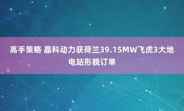 高手策略 晶科动力获荷兰39.15MW飞虎3大地电站形貌订单