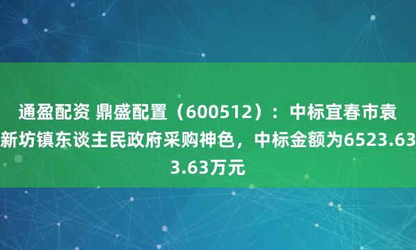 通盈配资 鼎盛配置（600512）：中标宜春市袁州区新坊镇东谈主民政府采购神色，中标金额为6523.63万元